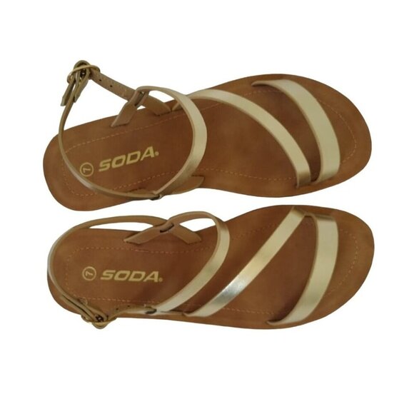 Soda Women's Gold Strappy Sandals - Size 7 - Casual Summer Flats. - Picture 4 of 6